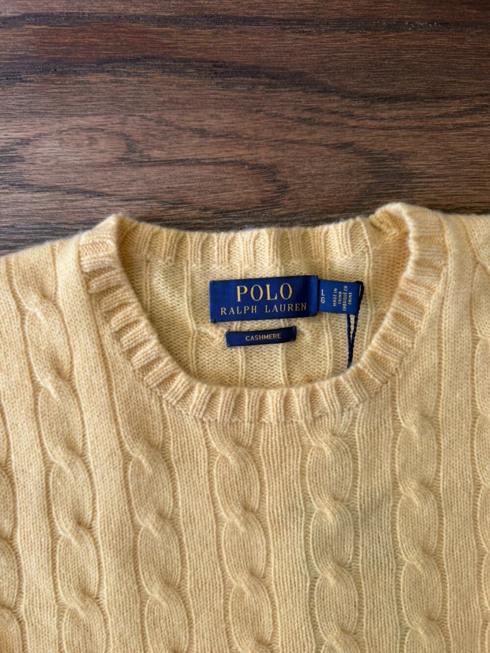 NWT Polo Ralph Lauren Fall Yellow 100% Italian Cashmere Cable Knit Sweater L - Picture 2 of 5